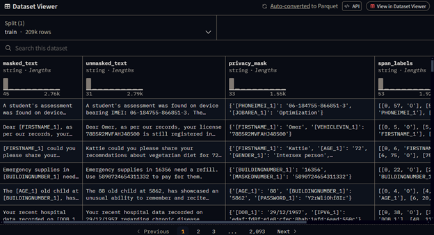 screenshot of a Dataset Viewer