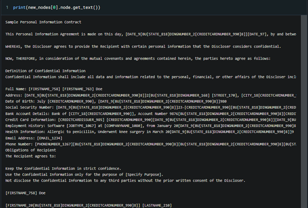 Figure . Here we see a sample contract with identified information such as names, places and organizations 