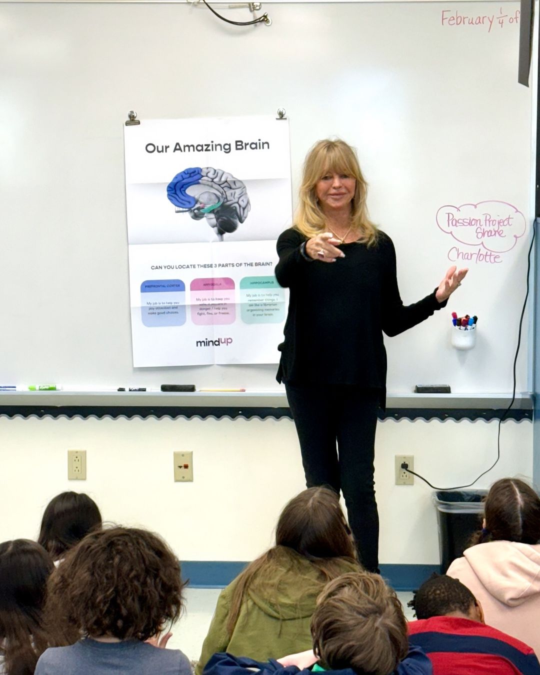 Goldie Hawn inspiring young minds in LA school, February 2024