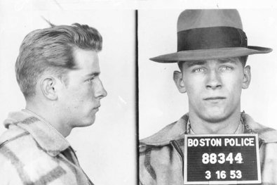 A 1953 booking photo of James 