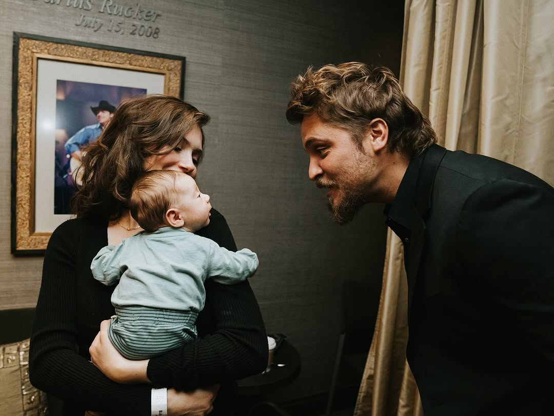 Luke Grimes with wife Bianca and son